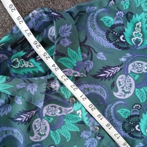 💜Lands' End💜 - Purple/Green Floral Paisley Supima Cotton Button Down - Picture 11 of 11